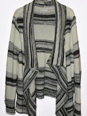 New York & Company Large Cardigan Sweater Cozy Chunky Thick striped Womens